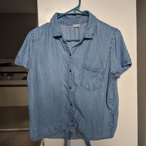 3/$25 Denim button up t-shirt tie front